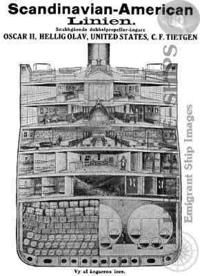 (image for) Sectional view of Scandinavian America Line steamship