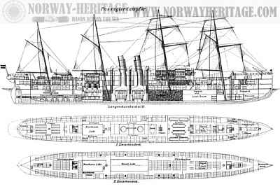 (image for) Werra class steamer - deck plans and sectional view