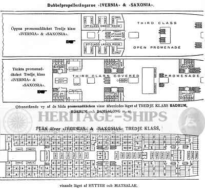 (image for) Ivernia and Saxonia, 3rd class plans